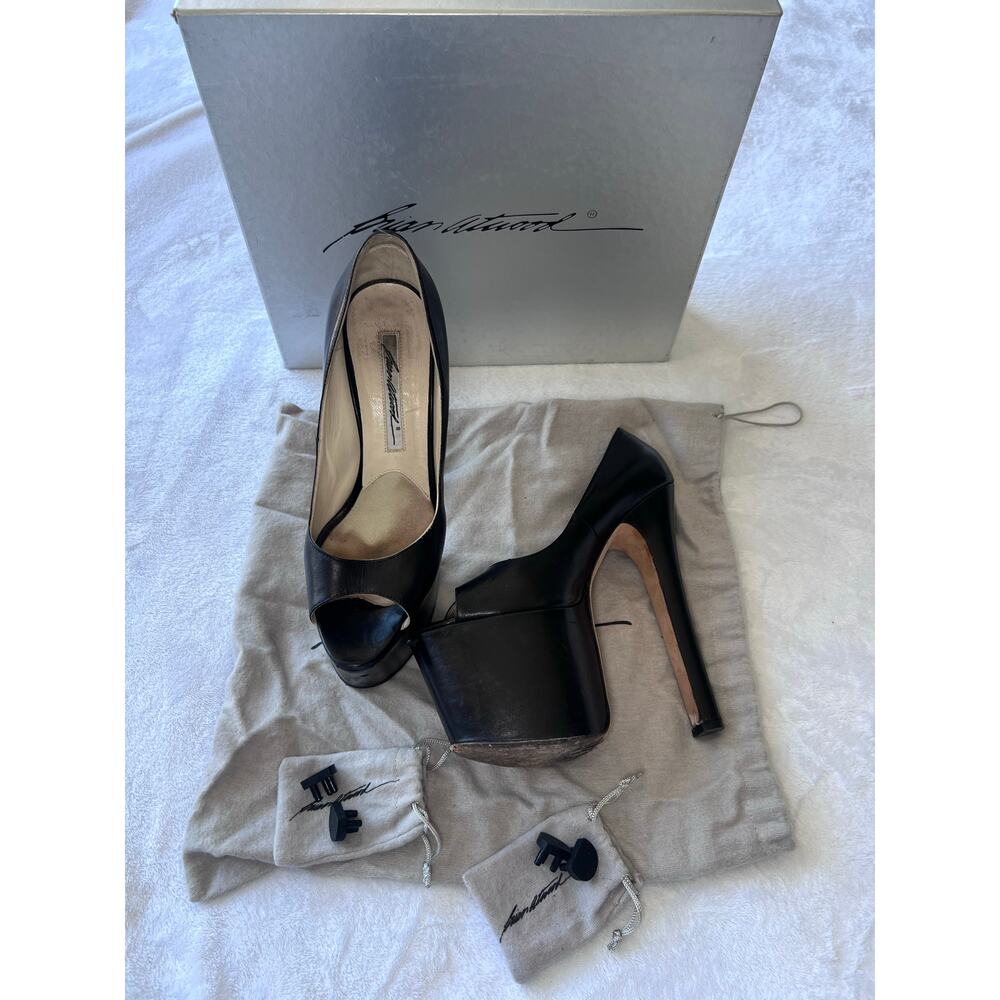 Brian Atwood Black Leather Platform Heels Size 38.5